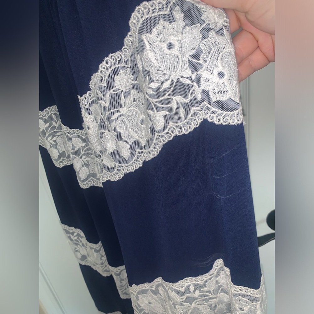 Charming Charlie Navy and White Floral Lace Long Maxi Dress - Picture 7 of 14